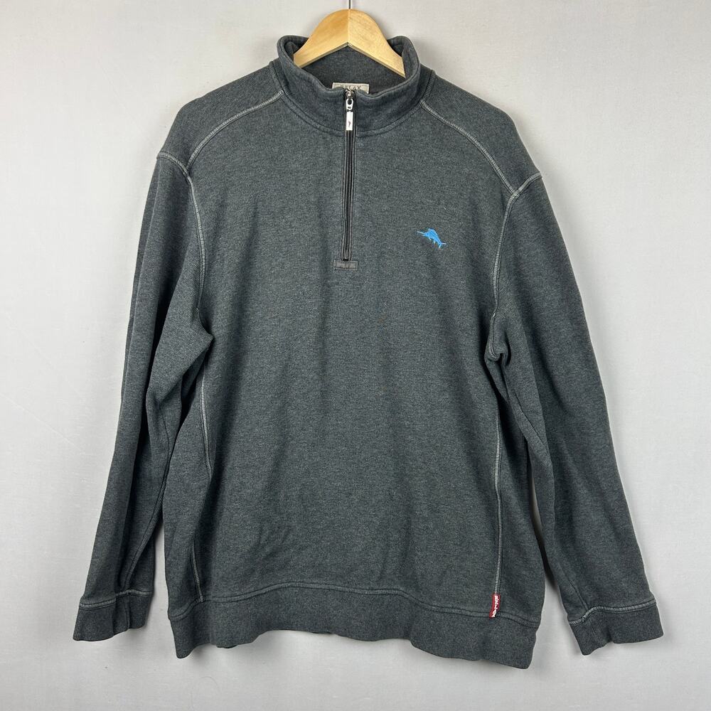 Tommy Bahama Relaxed 1/4 Zip Pullover Sweater Gray Long Sleeve Men's Size XL